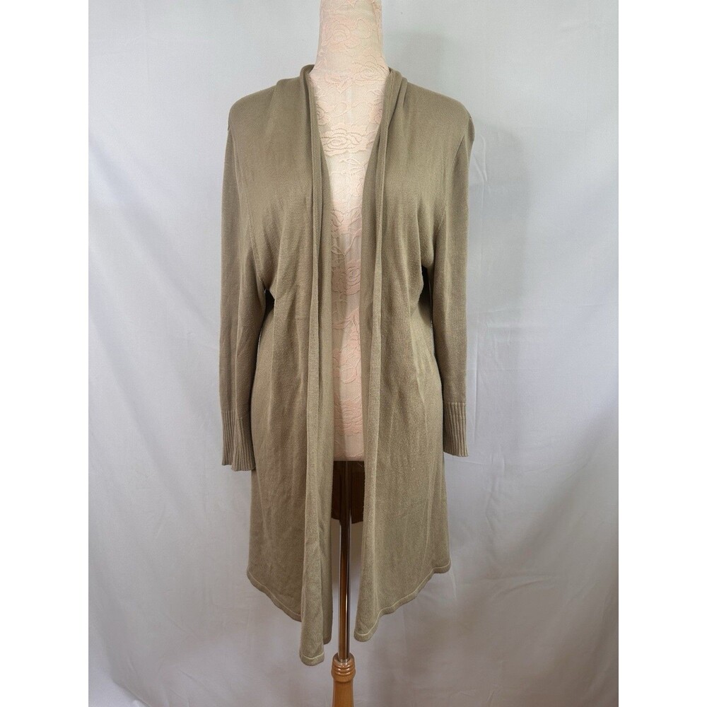 Joan Vass Sweater Womens XL Beige Open Front Cardigan Mid Length Viscose